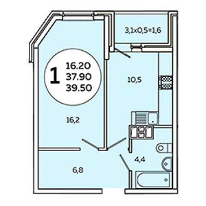 1 комнатная 39.5м²