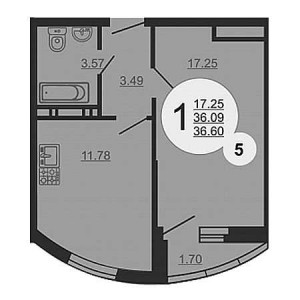 1 комнатная 36.6м²