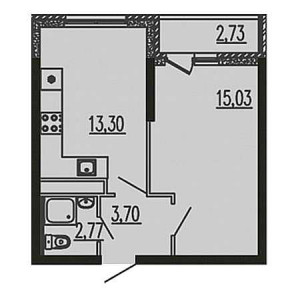 1 комнатная 37.53м²