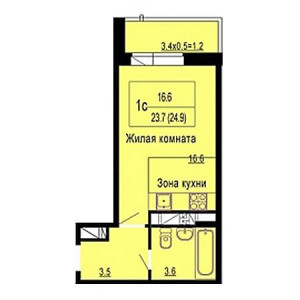 Студия 24.9м²