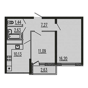 2 комнатная 51.39м²