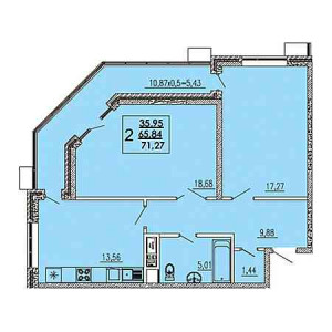 2 комнатная 71.27м²