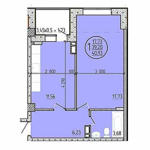 1 комнатная 40.93м²