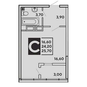 Студия 25.7м²