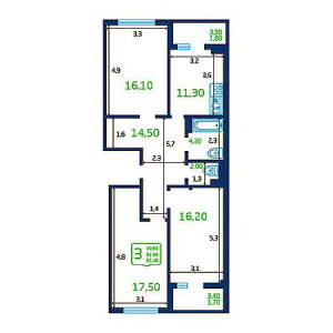 3 комнатная 85.4м²