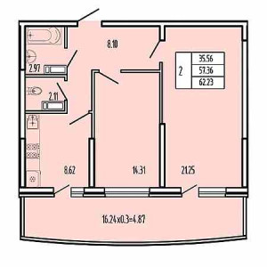 2 комнатная 62.23м²