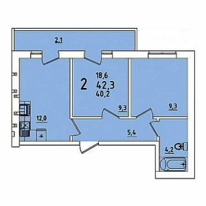 2 комнатная 42.3м²