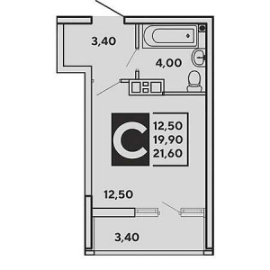 Студия 21.6м²