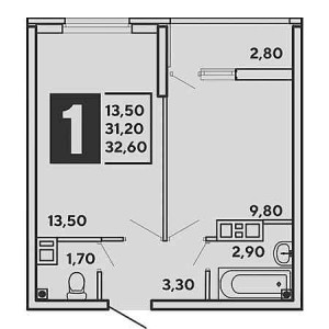 1 комнатная 30.6м²