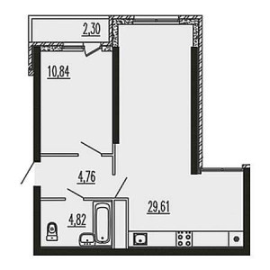 1 комнатная 52.33м²