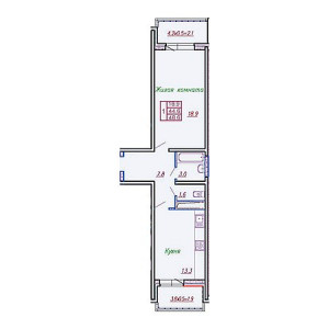 1 комнатная 48.6м²