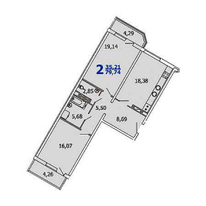 2 комнатная 79.74м²