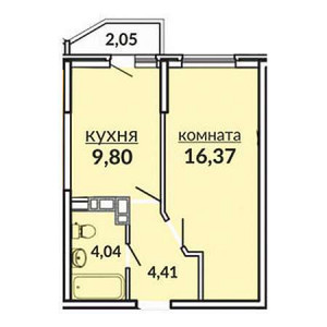 1 комнатная 36.67м²