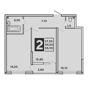 2 комнатная 55.9м²