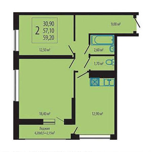 2 комнатная 59.2м²