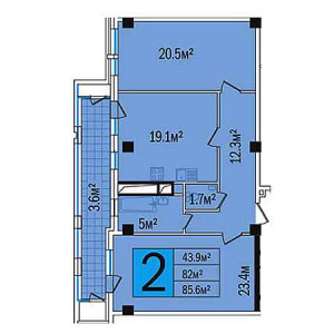 2 комнатная 85.6м²