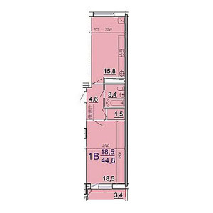 1 комнатная 44.8м²