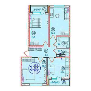 3 комнатная 73.3м²