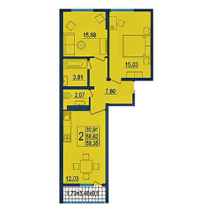 2 комнатная 58.35м²