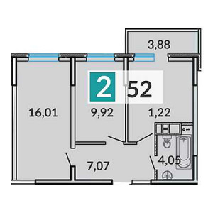 2 комнатная 52м²