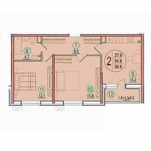 2 комнатная 56.6м²