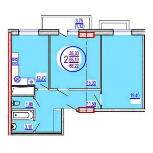 2 комнатная 66.22м²