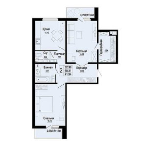 2 комнатная 71.94м²