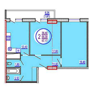 2 комнатная 67.17м²