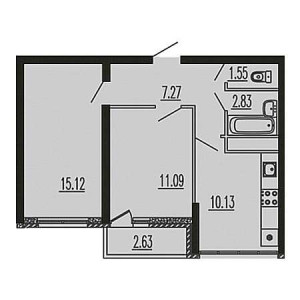 2 комнатная 50.62м²