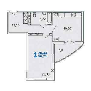 1 комнатная 56.21м²