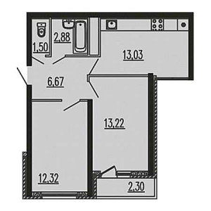 2 комнатная 51.92м²