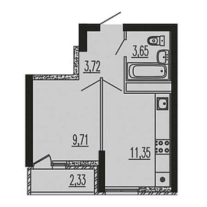 1 комнатная 30.76м²