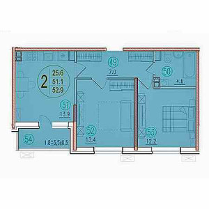 2 комнатная 52.9м²