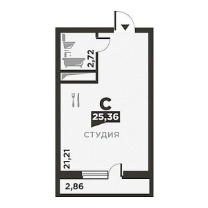 Студия 25.36м²