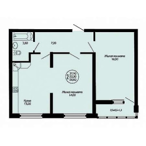 2 комнатная 56.6м²