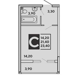 Студия 23.4м²