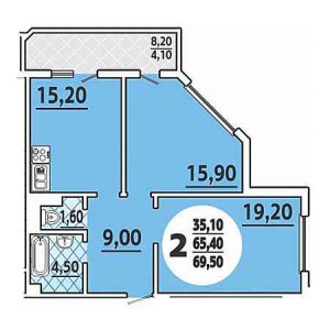 2 комнатная 69.5м²