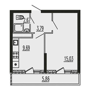 1 комнатная 37.04м²