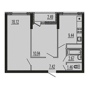 2 комнатная 52.54м²