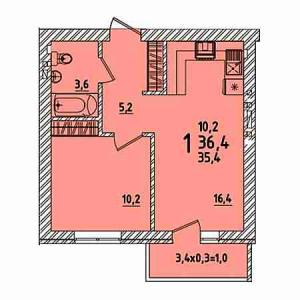 1 комнатная 36.4м²