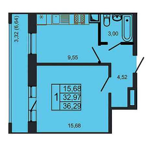 1 комнатная 36.29м²