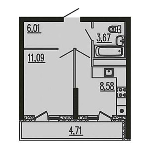 1 комнатная 34.06м²