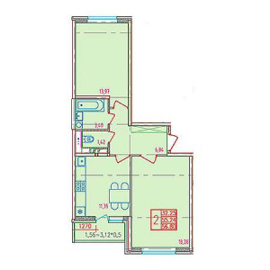 2 комнатная 56.8м²