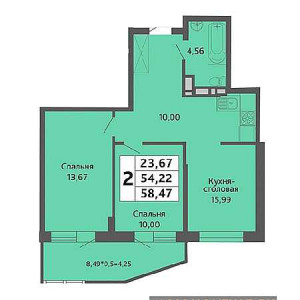 2 комнатная 58.47м²