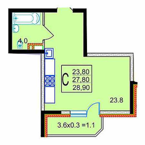 Студия 28.9м²