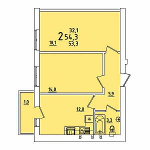 2 комнатная 54.3м²