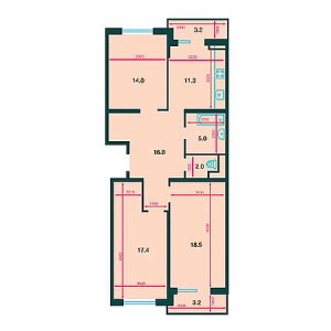 3 комнатная 87.4м²