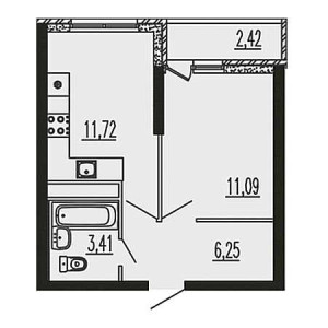 1 комнатная 34.98м²