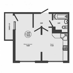 1 комнатная 36.8м²