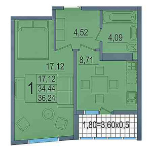 1 комнатная 36.24м²